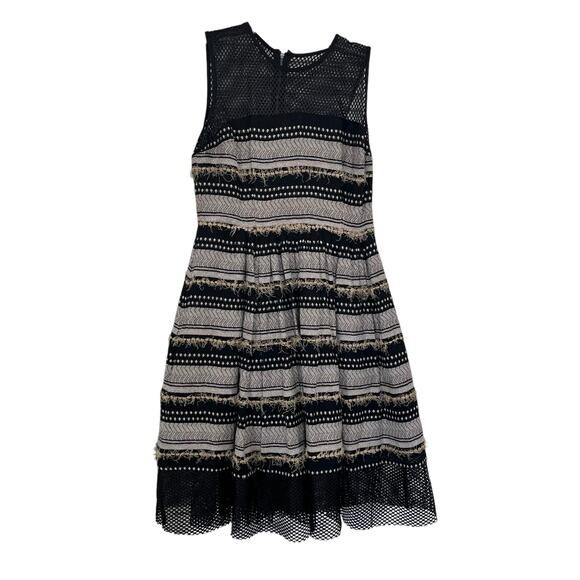 Tracy Reese Anthropologie Coco Black Perforated Striped Cocktail Dress 6 - Picture 2 of 7
